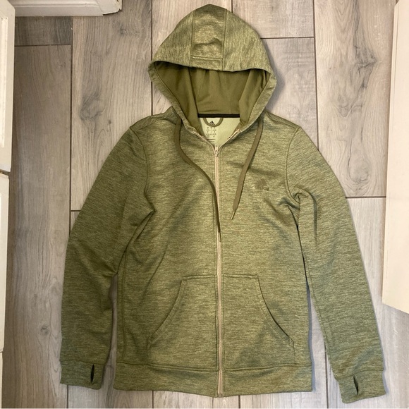 adidas Sweaters - Moss Olive Green Zip Up Hooded Climawarm Adidas Sweater